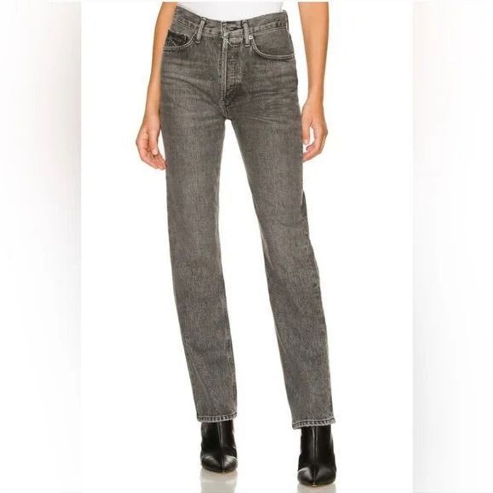 Agolde Lana Mid Rise Straight Leg Jeans in Washed Gray